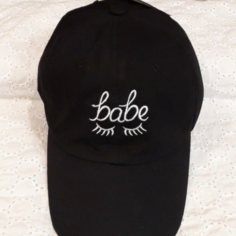 NWT Babe Eyelash Baseball Cap Hat Black, White Embroidered BABE